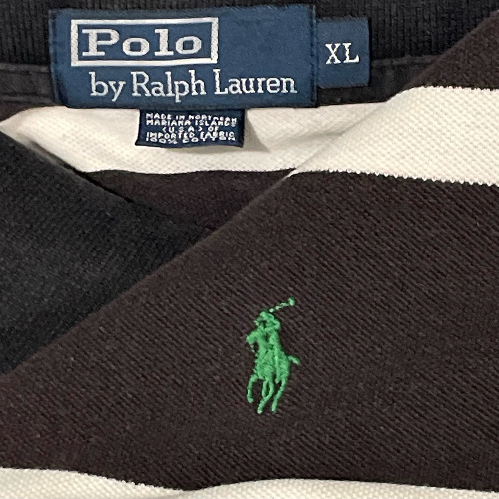 Made In USA Polo Ralph Lauren Men’s XL Polo Shirt White Dark Brown Striped